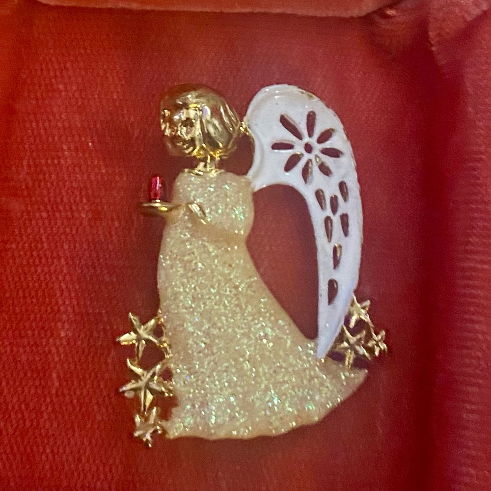 Vintage Christmas Angel Glittery Brooch/ pin with free gift!